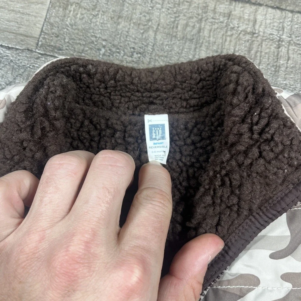 Baby Gap Vest Puffer 0-6 Months‎ Army Military Camp Sherpa Lined